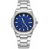 Aybars Premium Erkek Kol Saati Çelik Kordon Lacivert Kadran Takvimli Quartz Analog Bilek Saati - Gümüş - Lacivert