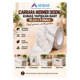 Aybas 10 cm x 5 Metre Carrara Mermer Desenli Yapışkanlı Kumaş Bant – Kendinden Yapışkanlı Dekoratif Kaplama Şeridi, Mobilya ve Yüzey Koruma Bandı