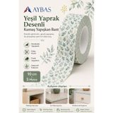 Aybas 10 cm x 5 Metre Yeşil Yaprak Desenli Yapışkanlı Kumaş Bant – Kendinden Yapışkanlı Botanik Dekoratif Kaplama Şeridi, Mobilya ve Yüzey Koruma Bandı