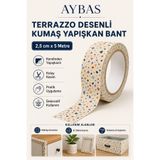 Aybas 2,5 cm x 5 Metre Terrazzo Desenli Yapışkanlı Kumaş Bant – Kendinden Yapışkanlı Dekoratif Kaplama Şeridi, Mobilya ve Yüzey Koruma Bandı