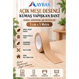 Aybas 5 cm x 5 Metre Açık Meşe Ahşap Desenli Kumaş Yapışkan Bant – Kendinden Yapışkanlı Mobilya Kenar Kaplama Bandı, Dekoratif Tamir ve Yenileme Şeridi