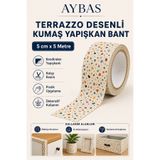 Aybas 5 cm x 5 Metre Terrazzo Desenli Yapışkanlı Kumaş Bant – Kendinden Yapışkanlı Dekoratif Kaplama Şeridi, Mobilya ve Yüzey Koruma Bandı