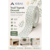 Aybas 5 cm x 5 Metre Yeşil Yaprak Desenli Yapışkanlı Kumaş Bant – Kendinden Yapışkanlı Botanik Dekoratif Kaplama Şeridi, Mobilya ve Yüzey Koruma Bandı