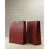 Aybaş Kağıtçılık 1.kalite 25X31 cm Büyük BOY(5ADET) Siyah/kırmızı Ekose Kraft Kağıt Çanta,hediye Poşeti,hediye Paketi - 5 Adet