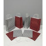 Aybaş Kağıtçılık 1.kalite 25X31 CM(10ADET)SIYAH(10ADET)KIRMIZI Renkli Büyük Boy Ekose Kraft Kağıt Çanta,hediye Paketi - 20 Adet