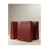 Aybaş Kağıtçılık 1.Kalite 25X31 Cm(15Adet)Büyük Boy Siyah/Kırmızı Ekose Kraft Kağıt Çanta,Hediye Poşeti,Hediye Paketi