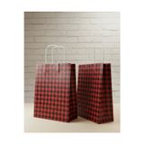 Aybaş Kağıtçılık 1.Kalite 25X31 Cm(5 Adet)Büyük Boy Siyah/Kırmızı Ekose Kraft Kağıt Çanta,Hediye Poşeti,Hediye Paketi