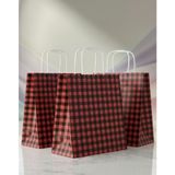 Aybaş Kağıtçılık 1.kalite 25X31CM Büyük BOY(15ADET) Siyah/kırmızı Ekose Kraft Kağıt Çanta,hediye Poşeti,hediye Paketi - 15 Adet