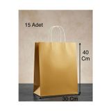 Aybaş Kağıtçılık 1.Kalite 30X40 Cm ( 15 Adet ) Büyük Boy Gold Renkli Kraft Kağıt Çanta, Hediye Paketi, Hediye Poşeti