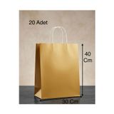 Aybaş Kağıtçılık 1.Kalite 30X40 Cm ( 20 Adet ) Büyük Boy Gold Renkli Kraft Kağıt Çanta, Hediye Paketi, Hediye Poşeti