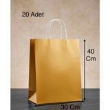 Aybaş Kağıtçılık 1.Kalite 30X40 Cm ( 20 Adet ) Büyük Boy Gold Renkli Kraft Kağıt Çanta, Hediye Paketi, Hediye Poşeti