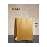 Aybaş Kağıtçılık 1.Kalite 30X40 Cm ( 25 Adet ) Büyük Boy Gold Renkli Kraft Kağıt Çanta, Hediye Paketi, Hediye Poşeti