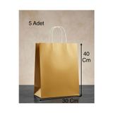 Aybaş Kağıtçılık 1.Kalite 30X40 Cm ( 5 Adet ) Büyük Boy Gold Renkli Kraft Kağıt Çanta, Hediye Paketi, Hediye Poşeti