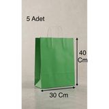 Aybaş Kağıtçılık 1.kalite 30X40 cm ( 5 Adet ) Büyük Boy Yeşil Renkli Kraft Kağıt Çanta, Hediye Paketi, Hediye Poşeti - 30 x 40 cm