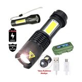 Aybastılı 2500 Lumens + 5W Cob LED USB Lion Şarjlı Ultra Güçlü Q5 Xpe Su Geçirmez Şarjlı El Feneri
