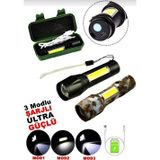 Aybastılı USB CHARGE 2İN13W+1W USB ŞARJLI LEDLİ POLİS EL FENERİ METAL KASA PLS.KUTU (81)
