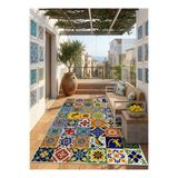 Aybek Home Modern Renkli Çini Desenli Dijital Baskılı Kaymaz Taban Yıkanabilir Mutfak Balkon Teras Antre Halısı