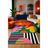 Aybek Home Modern Renkli Desenli Dijital Baskılı Kaymaz Taban Yıkanabilir Salon Oturma Odası Antre Halısı