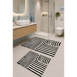 Aybek Home Siyah Beyaz Çizgili 2'li Banyo Paspası Takımı Kaymaz Taban Dijital Baskı Yıkanabilir (60x100-50x60)
