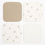 Aybi Baby 4’lü Bebek Ağız Mendili Seti – %100 Pamuk -Yıldızlı - 20 x 20 cm - Gri - Beyaz