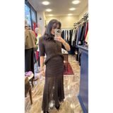 Ayça Güney Butik İçi Astarlı Beli Lastikli Dantel Etek - Kahverengi