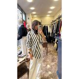 Ayça Güney Butik Oversize Çizgili Poplin Gömlek - Siyah Beyaz