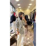 Ayça Güney Oversize Çizgili Poplin Gömlek - Siyah Beyaz - Siyah - Beyaz