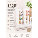 AY&ÇA HOME 2 Adet Vorg Beyaz 4 Bölmeli Masa Üstü Düzenleyici Kalemlik Takı Makyaj Ofis Organizeri Kırtasiye