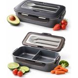 AY&ÇA Home Taşınabilir Yemek Kabı Lunchbox Diyet, Okul Beslenme Kutusu Saklama Kabı Çatal Kaşıklı Sefer Tası - Gri - Kaşık çatal