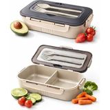 AY&ÇA Home Taşınabilir Yemek Kabı Lunchbox Diyet, Okul Beslenme Kutusu Saklama Kabı Çatal Kaşıklı Sefer Tası - Krem - Kaşık çatal
