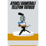 Aycer Tripod Telefon Tutucu Kumandalı Mikrofon LED Işık Vlog Video Kayıt - Lisinya