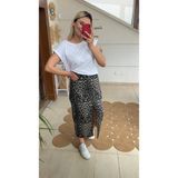 Aychayla Leopar Desenli Yırtmaçlı Jean Midi Etek - XS