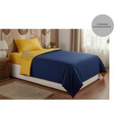 Ayçiçek Home Tek Kişilik Nevresim TAKIMI120/200 Lastikli Çarşaf 160/215 Yorgan Ölçüsü - Sarı - Lacivert - 160 x 215 cm