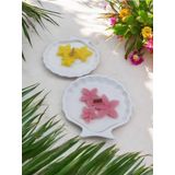 AYD- İstiridye Dekoratif Biblo Plumeria Çiçek Desenli Kokulu Mum Doğal Soya Wax