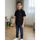 Aydede Kids Erkek Çocuk Kısa Kollu Keten Gömlek – Pamuklu Rahat Kesim Şık Yazlık Gömlek - Siyah - 1 Yaş