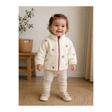 AYDEDE KİDS Kız Çocuk Kirazlı Kuzu Peluş Hırka Fermuarlı Yumuşak Teddy Kışlık Hırka