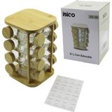 Ayder 16PCS KARE - DÖNER STANDLI CAM - BAMBU KAPAK TUZLUK - BAHARATLIK BAMBU STAND (Timya/Go1395) 199366