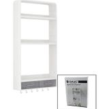 Ayder BEYAZ YAPIŞKANLI DUVAR ORGANİZERİ PLASTİK 3 RAF=14CM-19CM-30CM - 2 ÇEKMECE=40CM - 6 ASKI 19 PARÇA (T