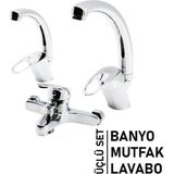 Ayder Timya 3LÜ SET BANYO - EVYE MUTFAK - LAVABO AÇ KAPA MİX BATARYA MUSLUK (Timya/Go1395) 202749