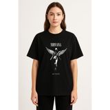 AYDESİGN Nirvana Baskılı Bisiklet Yaka Siyah Tişört T-shirt