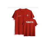 AYDESİGN Türk Bayrağı Atatürk İmza Baskılı Bisiklet Yaka Kırmızı Tişört T-shirt