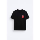 AYDESİGN Türkiye Türk Bayrağı Baskılı Pamuklu Kumaş Siyah Tişört T-shirt