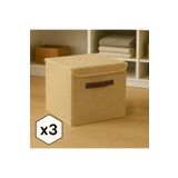 aydev home collection 3 Adet Jüt Kapaklı Dolap Içi Çamaşır Oyuncak Düzenleyici Katlanır Saklama Kutusu 30x30x30 Cm