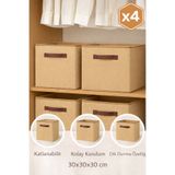 aydev home collection 4'lü Doğal Jüt Kumaş Dolap İçi Düzenleyici Kutu 30x30x30 cm Katlanabilir Çok Amaçlı Saklama Kutusu