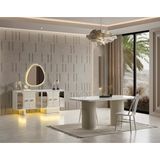 Aydınev Setra Modern Tasarımlı MDF Yemek Takımı 6 Kişilik Oval Aytaşı Renkli Sabit Masa