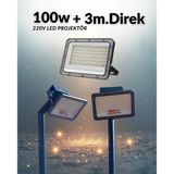 Aydınlatma Direği 100W Led Projektör 220V + 3M. Montaja Hazır Sokak Aydınlatma Lamba Direği