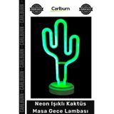 #Aydınlatma Modern Dekoratif Yeşil Led Pilli Usb Ofis Ev Şık Neon Işıklı Kaktüs Masa Gece Lambası