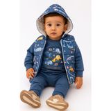 Aydino Kids Laura Baby Araba Desenli Erkek Bebek/çocuk Yelekli Alt Üst Takım - Lacivert - 12 Ay