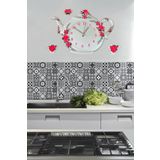 AYDİZAYN Çaydanlık Polyester Duvar Mutfak Saati ve Fincan ile Kalp BEYAZ 43 x 33
