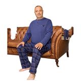 Aydoğan Erkek Ekose Kareli Büyük Beden Lacivert Mavi Uzun Kollu Düz Paça Pijama Takımı